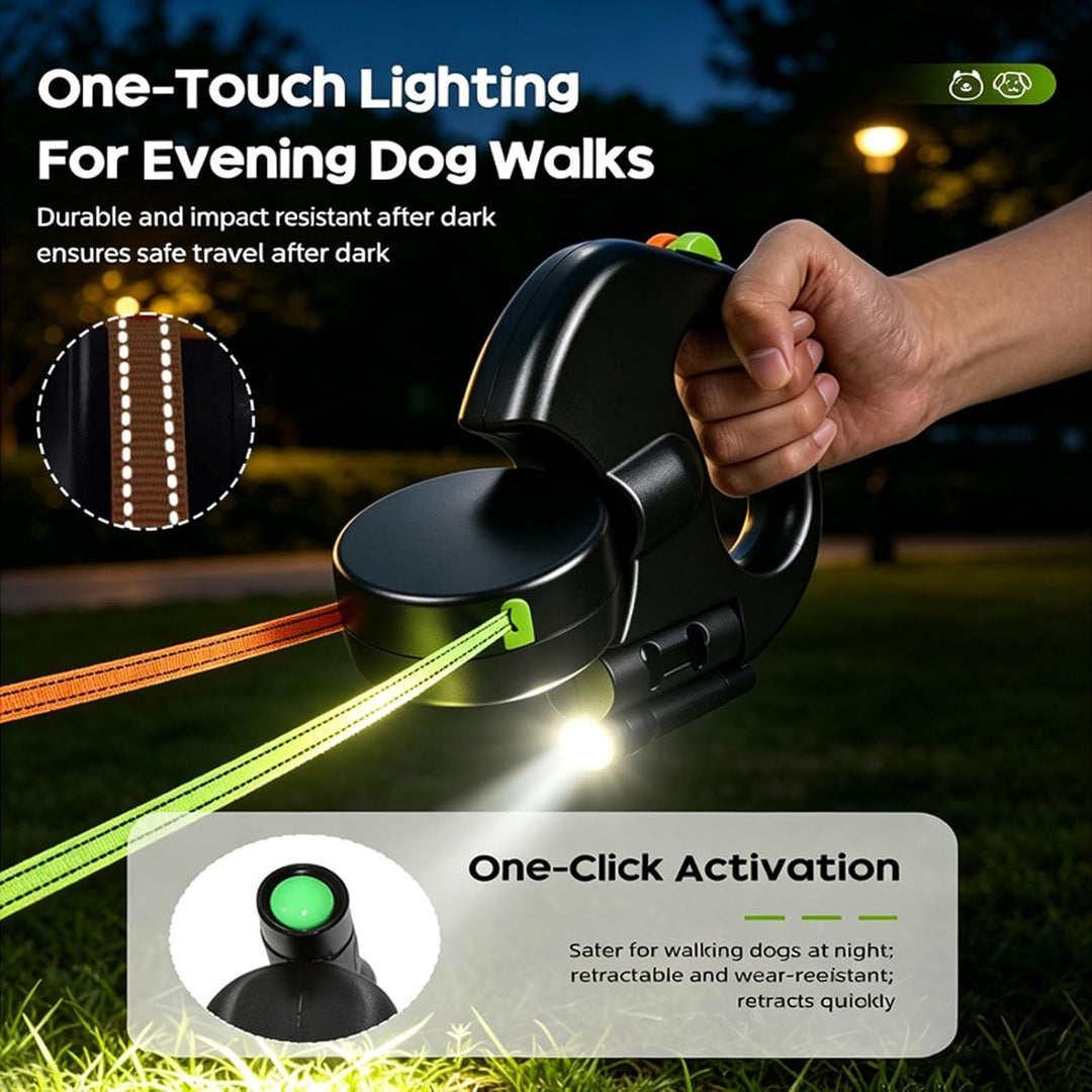 Doppelte Einziehbare Hundeleine 3meter Flexible Rollleine mit LED,Automatische Lange Hundeleine für