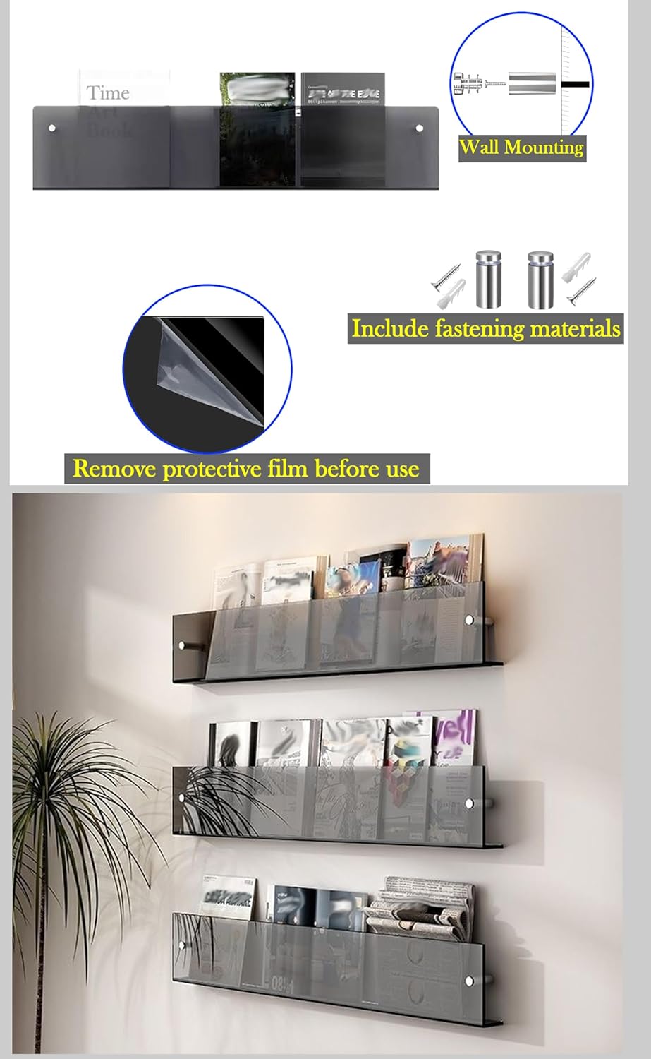 TUKA-i-AKUT 80cm Länge Wand Prospekthalter Acryl Extra Stark, Zeitschriftenhalter Wandregale für Zei