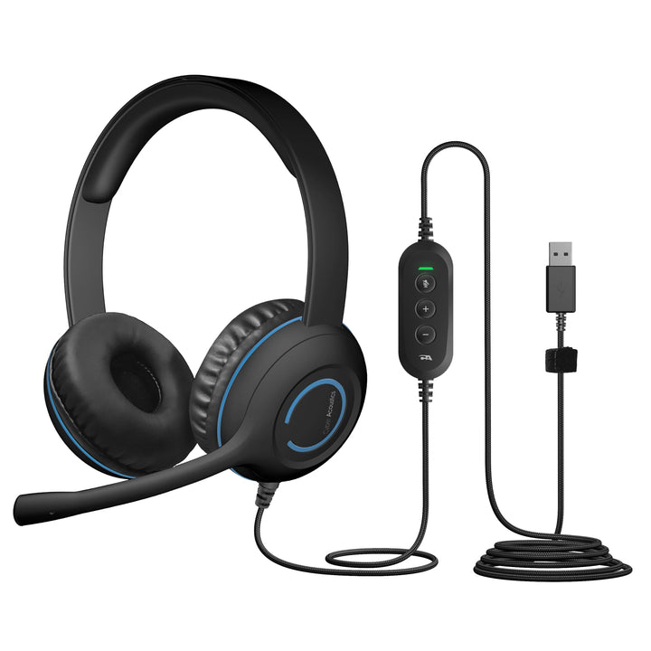Cyber Acoustics Stereo-USB-Headset, Inline-Steuerung für Lautstärke und Mikrofonstummschaltung, NC