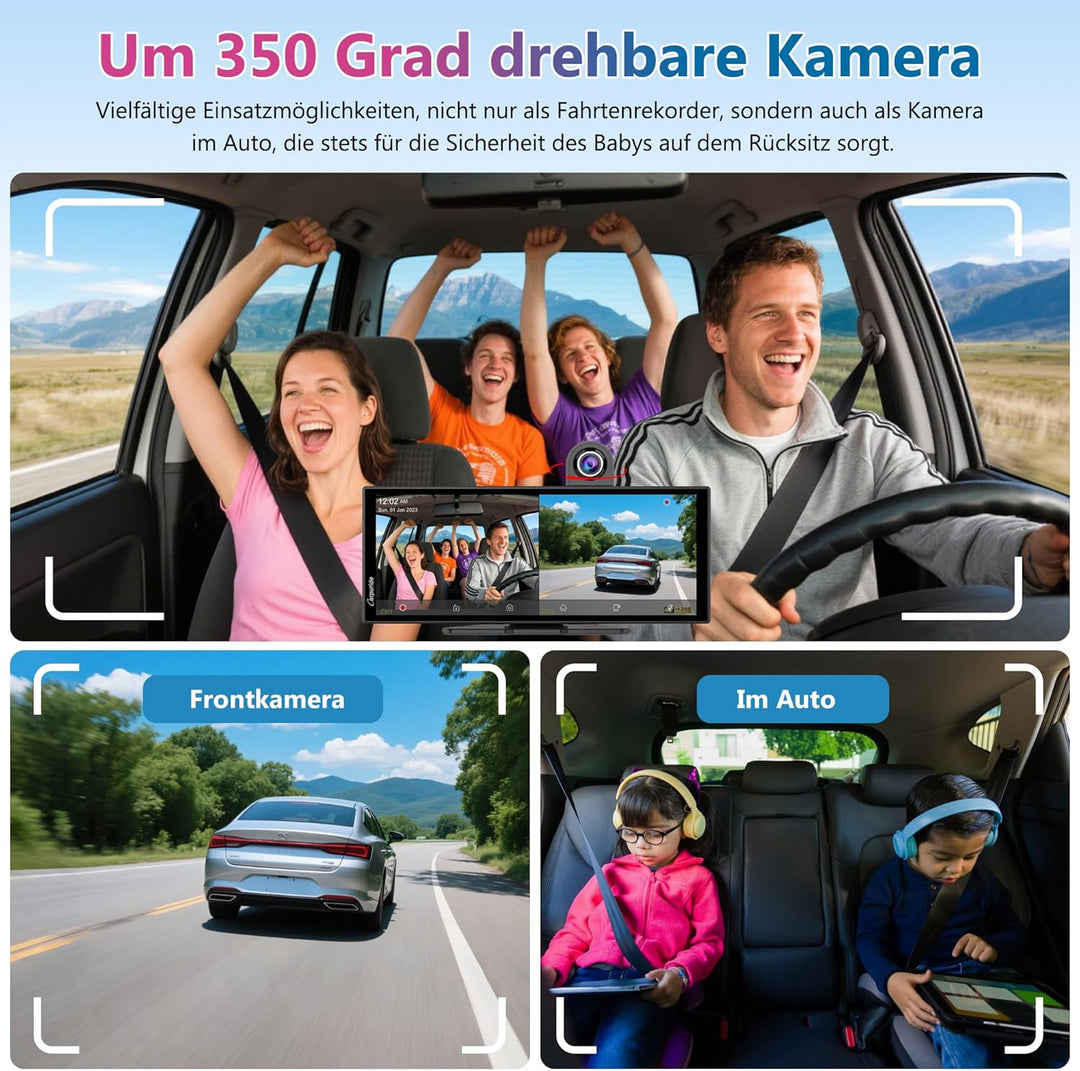 Carpuride Tragbares Kabelloses Carplay und Android Auto mit Dashcam-W125A 11,26-Zoll-HD-IPS-Bildschi