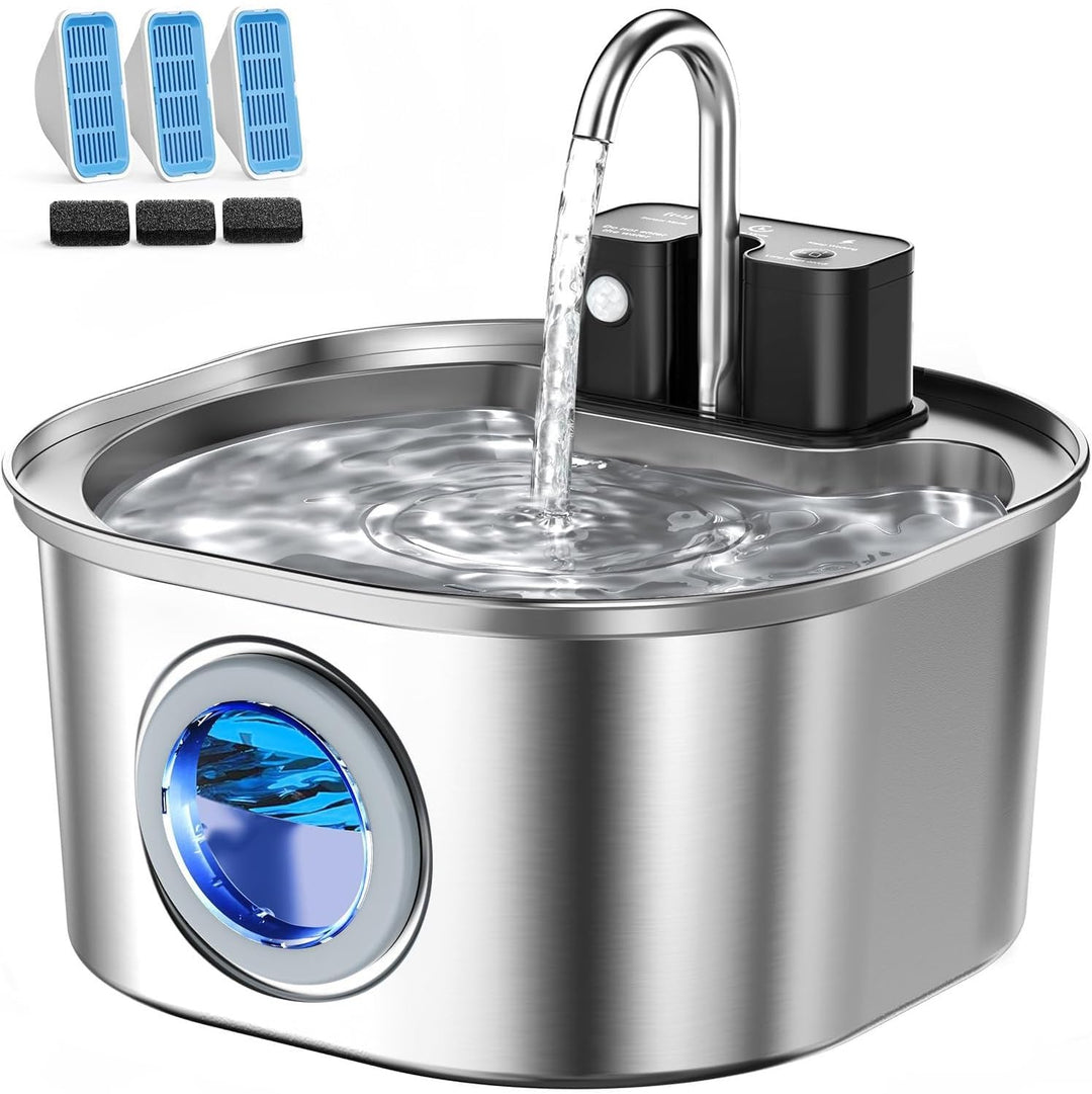 Edelstahl-Katzenbrunnen mit Wasserhahn-Design – 3,2L kabelloser Trinkbrunnen, 3 Betriebsmodi & 4-Stu