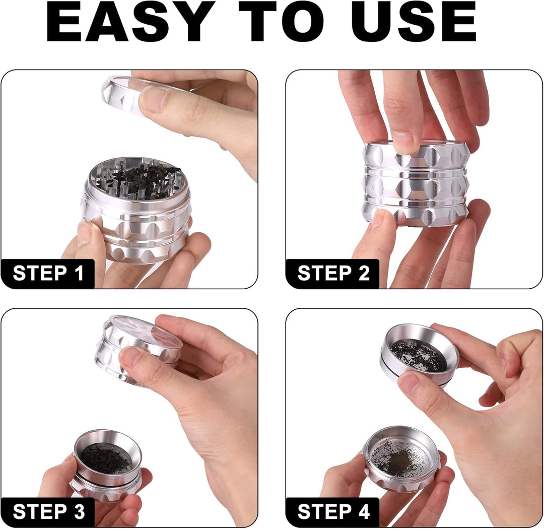 TIRIRS 6,3 cm 4 Stück Kräutermühle mit klarem Deckel – Aluminium Gewürzmühle mit Pollenschaber und R