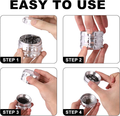 TIRIRS 6,3 cm 4 Stück Kräutermühle mit klarem Deckel – Aluminium Gewürzmühle mit Pollenschaber und R