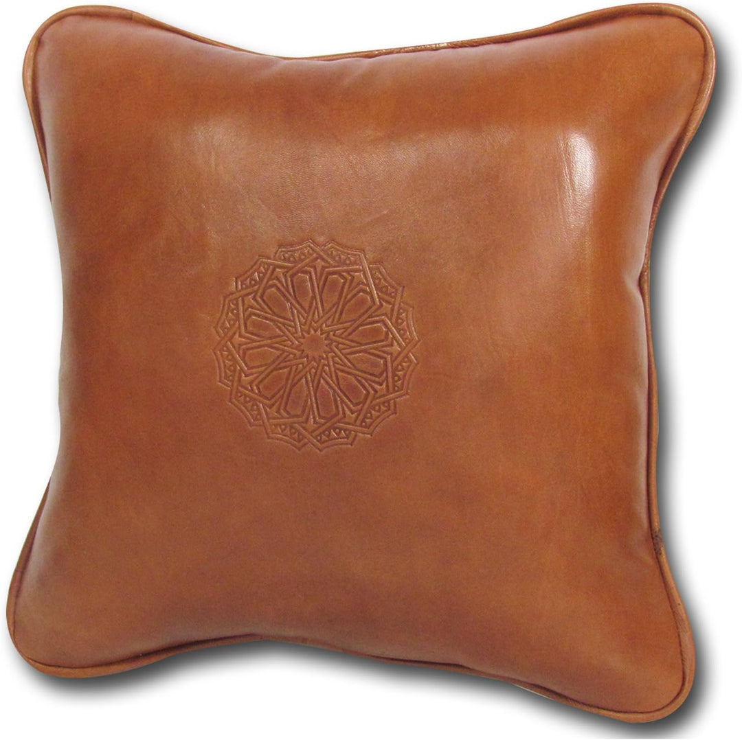 ALMADIH Lederkissen L mit Füllung hell braun 35x35 cm 100% traditionelle Handarbeit echtes Leder - S