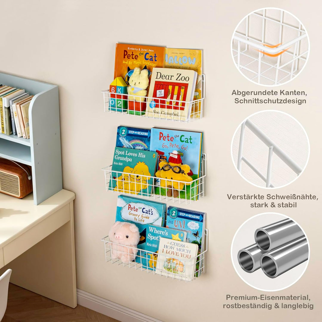 PUERSI 6er-Set Bücherregal Kinder Wand, Metall Wandregal Bücher, Hängend Regal für Kinderzimmer Aufb