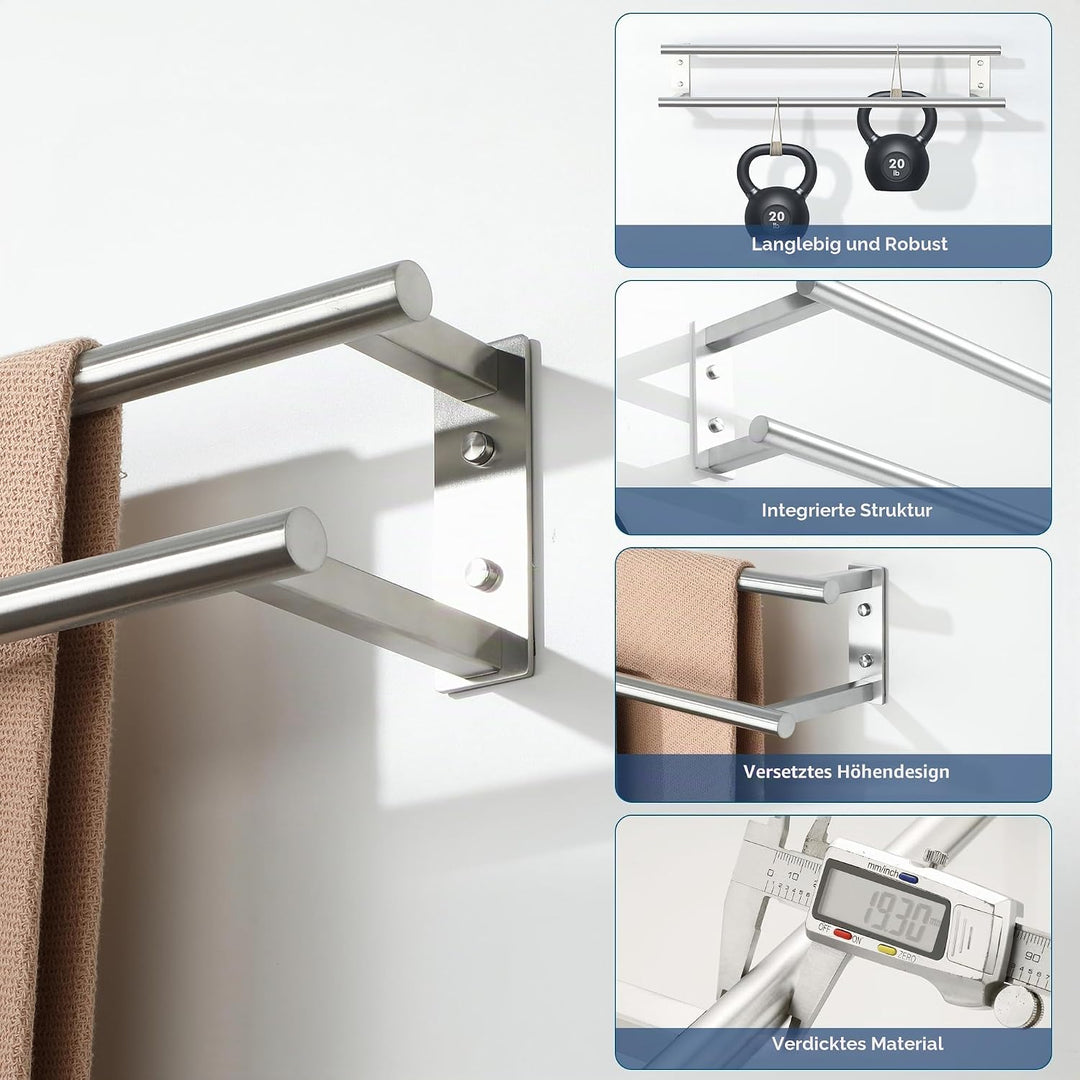 Gebürstet Handtuchhalter Wand, 70 cm doppelter Handtuchständer, Handtuchhalter aus Edelstahl SUS304,