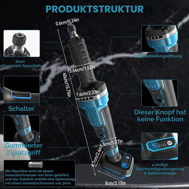 Akku-Schneideisen kompatibel mit Makita 18V, bürstenloser elektrischer Geradschleifer 24000 U/min mi