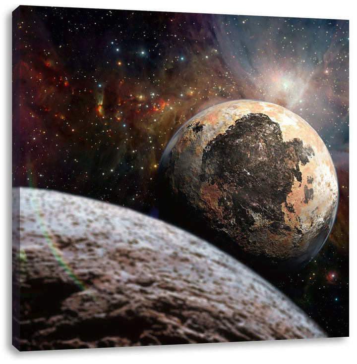 Alien Planeten im Weltall, Format: 70x70 auf Leinwand, XXL riesige Bilder fertig gerahmt mit Keilrah