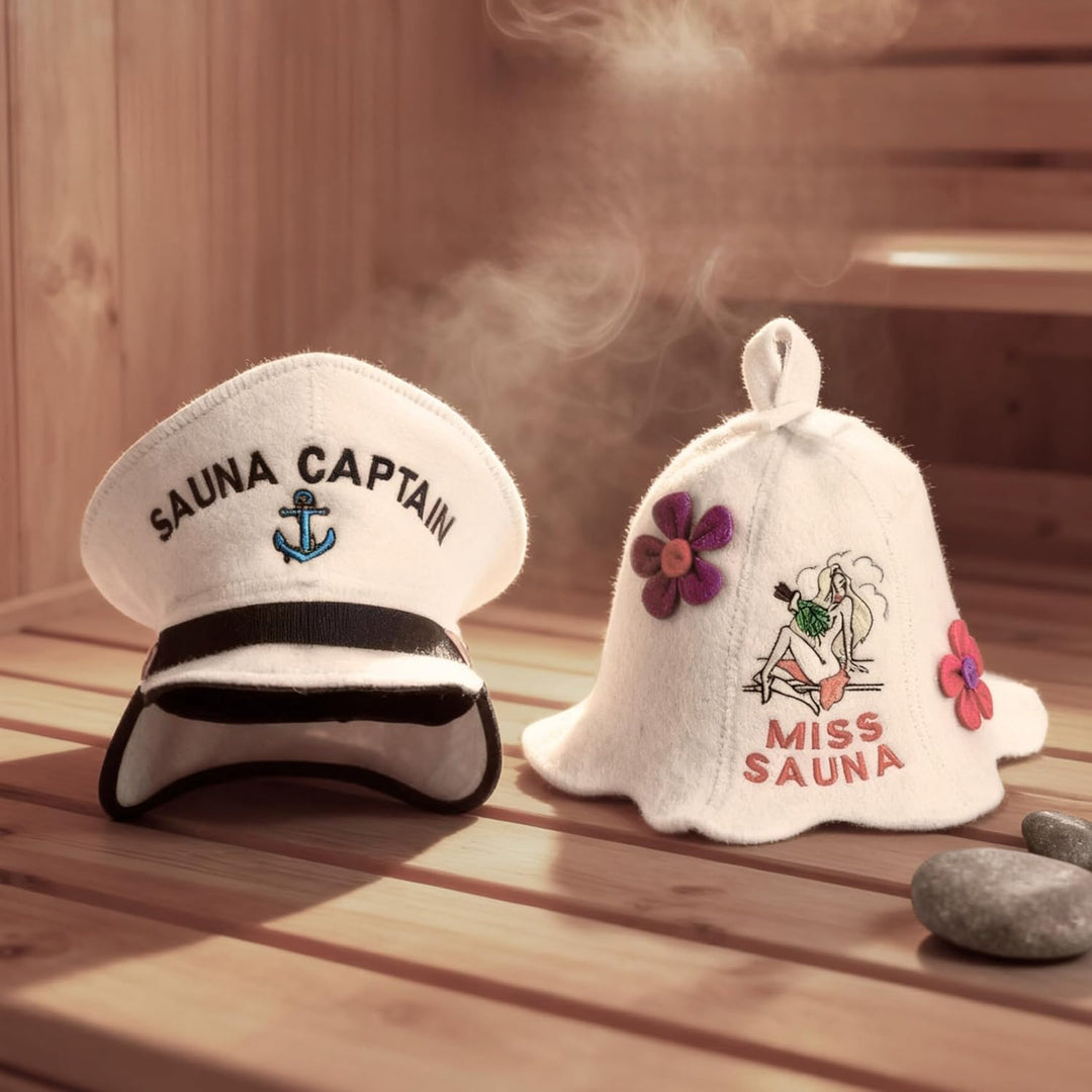 Saunahut für Damen und Herren aus Filz - Captain + Miss Sauna – Weisser Saunahut für Herren und Dame