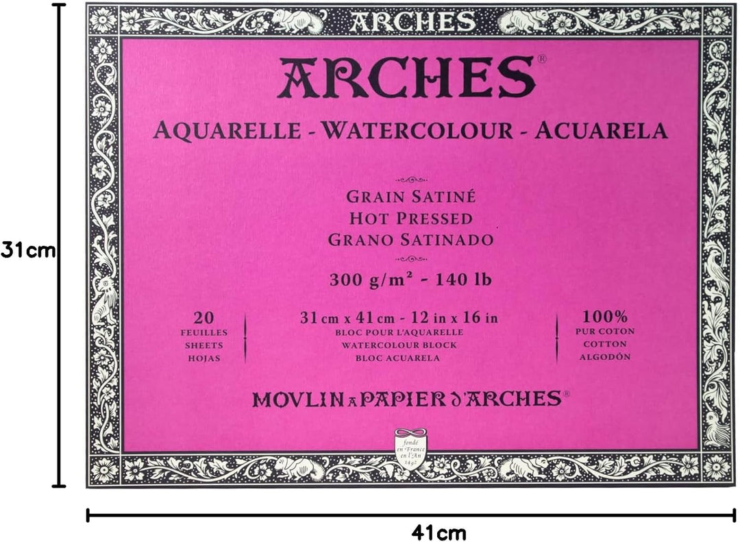 Arches 1795074 Aquarellpapier im Block (31 x 41 cm, 4-seitig geleimt, 300g/m² Satiniert) 20 Blatt na