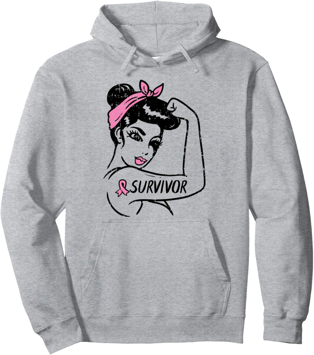 Breast Cancer Survivor Rosie Riveter Pink Ribbon Unbreakable Pullover Hoodie