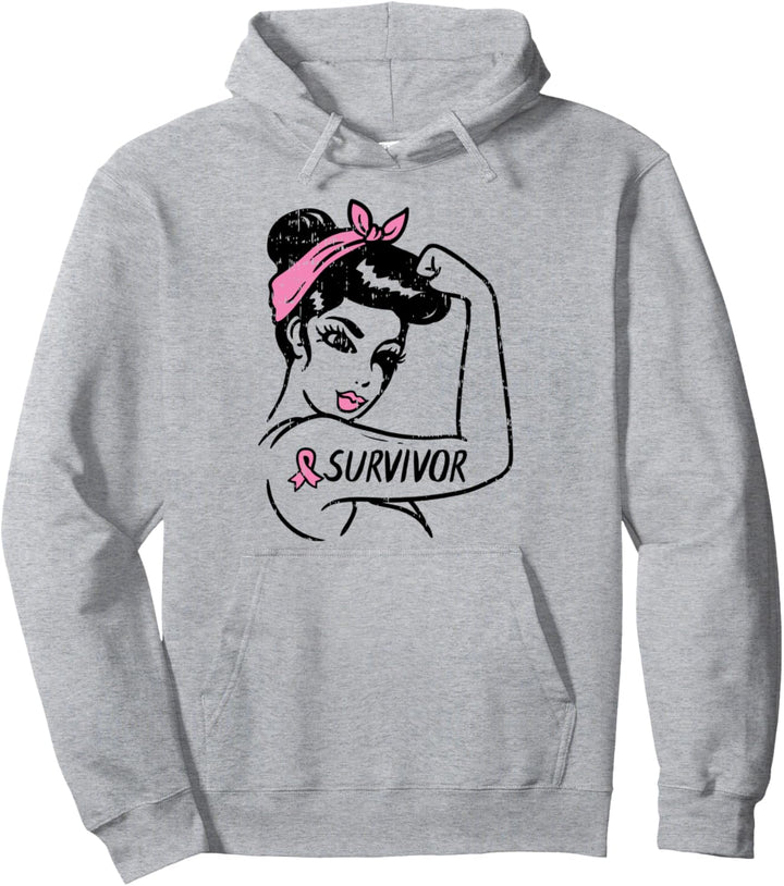 Breast Cancer Survivor Rosie Riveter Pink Ribbon Unbreakable Pullover Hoodie