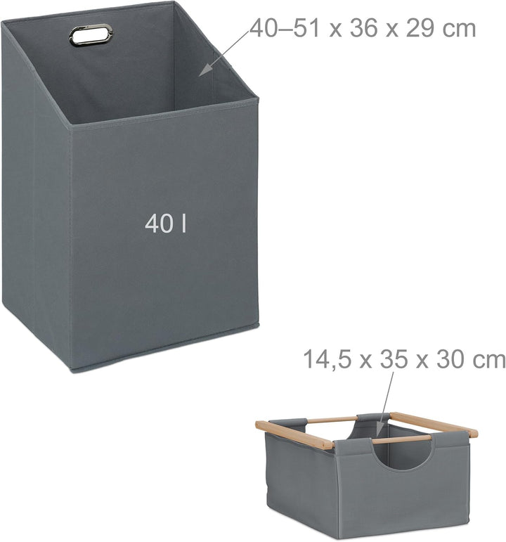 Relaxdays Wäschekorb, 2 kippbare Wäschesammler, je 40 Liter, 2 Schubladen, Bambus, Stoff, HBT: 95x88