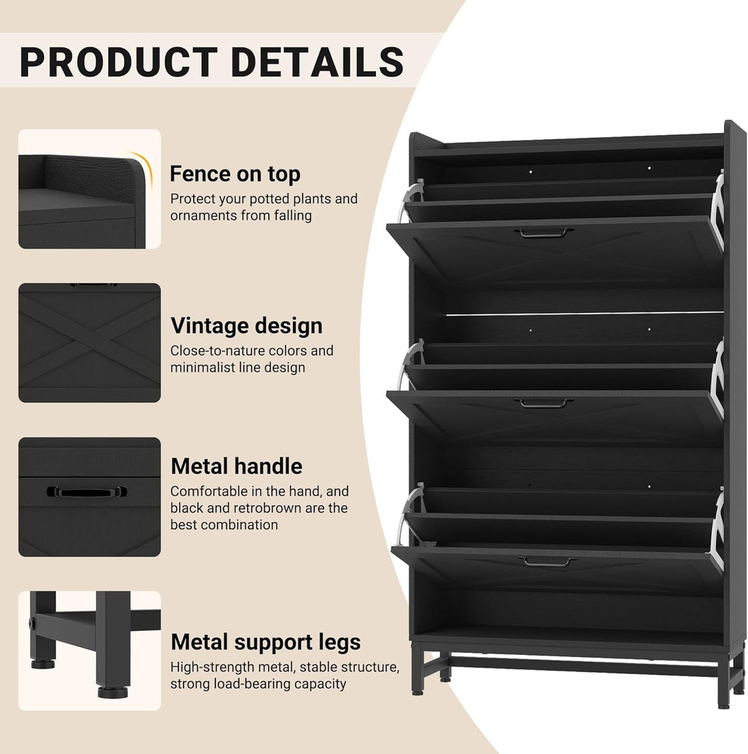 Hawthyhome Schuhkipper schmal mit 3 Klappen, höher Schuhschrank für 18-24 Paar Schuhe, Schmaler Schu