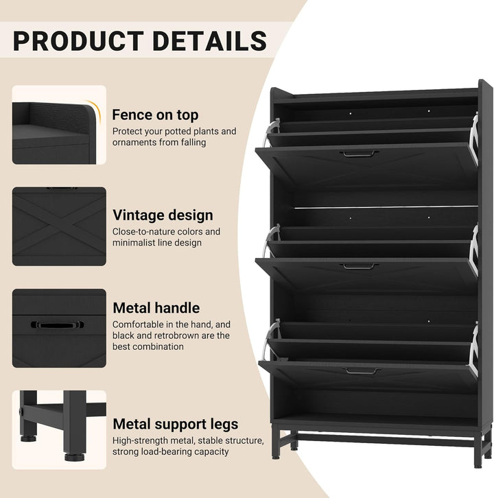 Hawthyhome Schuhkipper schmal mit 3 Klappen, höher Schuhschrank für 18-24 Paar Schuhe, Schmaler Schu