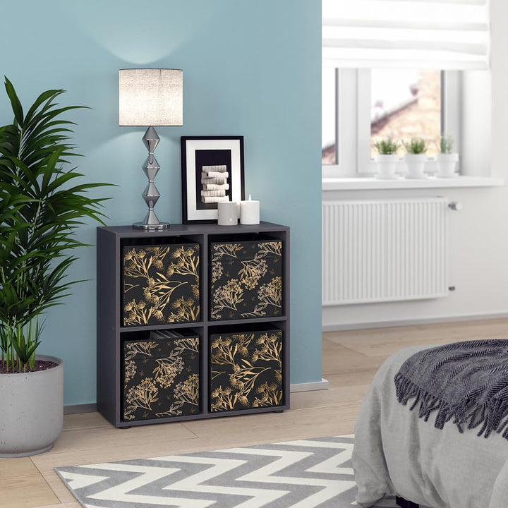 Vicco Raumteiler Tetra, stehendes Bücherregal, Schwarz, 72 x 72.6 cm mit 4 Faltboxen Opt.1 mit Faltb