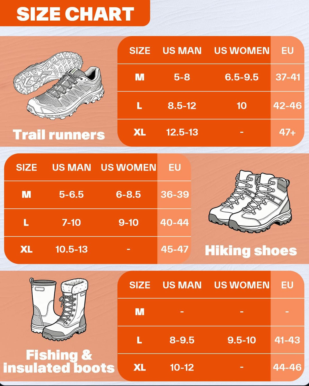 Sportneer Steigeisen Eisstollen Traktion, 19 Spikes Edelstahl Anti-Rutsch EIS Schnee Grips für Schuh