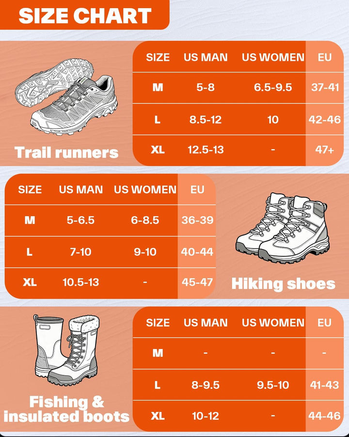 Sportneer Steigeisen Eisstollen Traktion, 19 Spikes Edelstahl Anti-Rutsch EIS Schnee Grips für Schuh