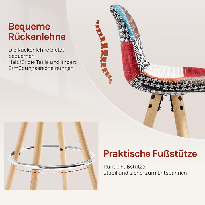 WOLTU® 2 x Barhocker 2er Set Barstuhl aus Leinen Holzgestell mit Lehne + Fussstütze Design Stuhl Küc
