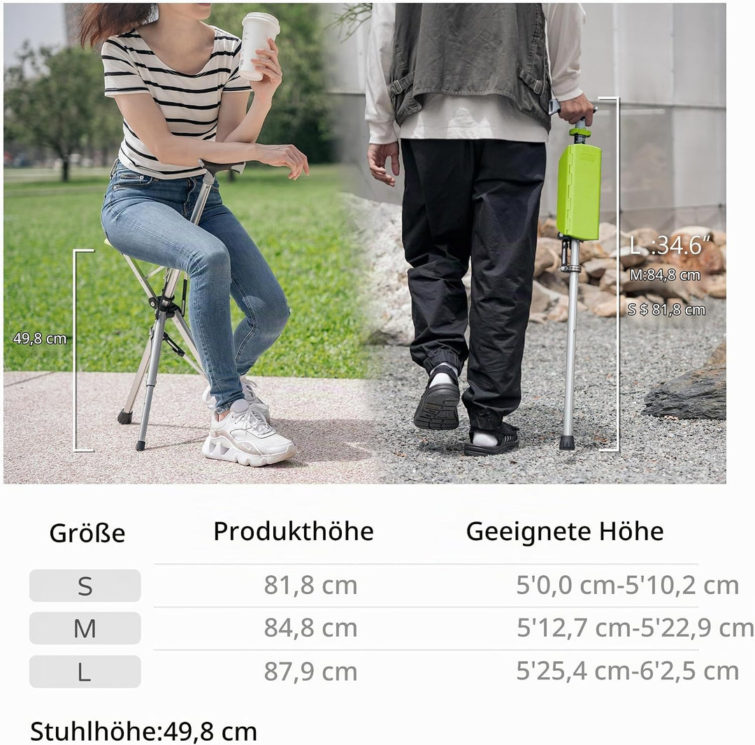 STEP2GOLD TA-Da Chair - Gehstock mit Sitz, ultraleichter Aluminiumrahmen &amp; robuster Klapphocker (bis