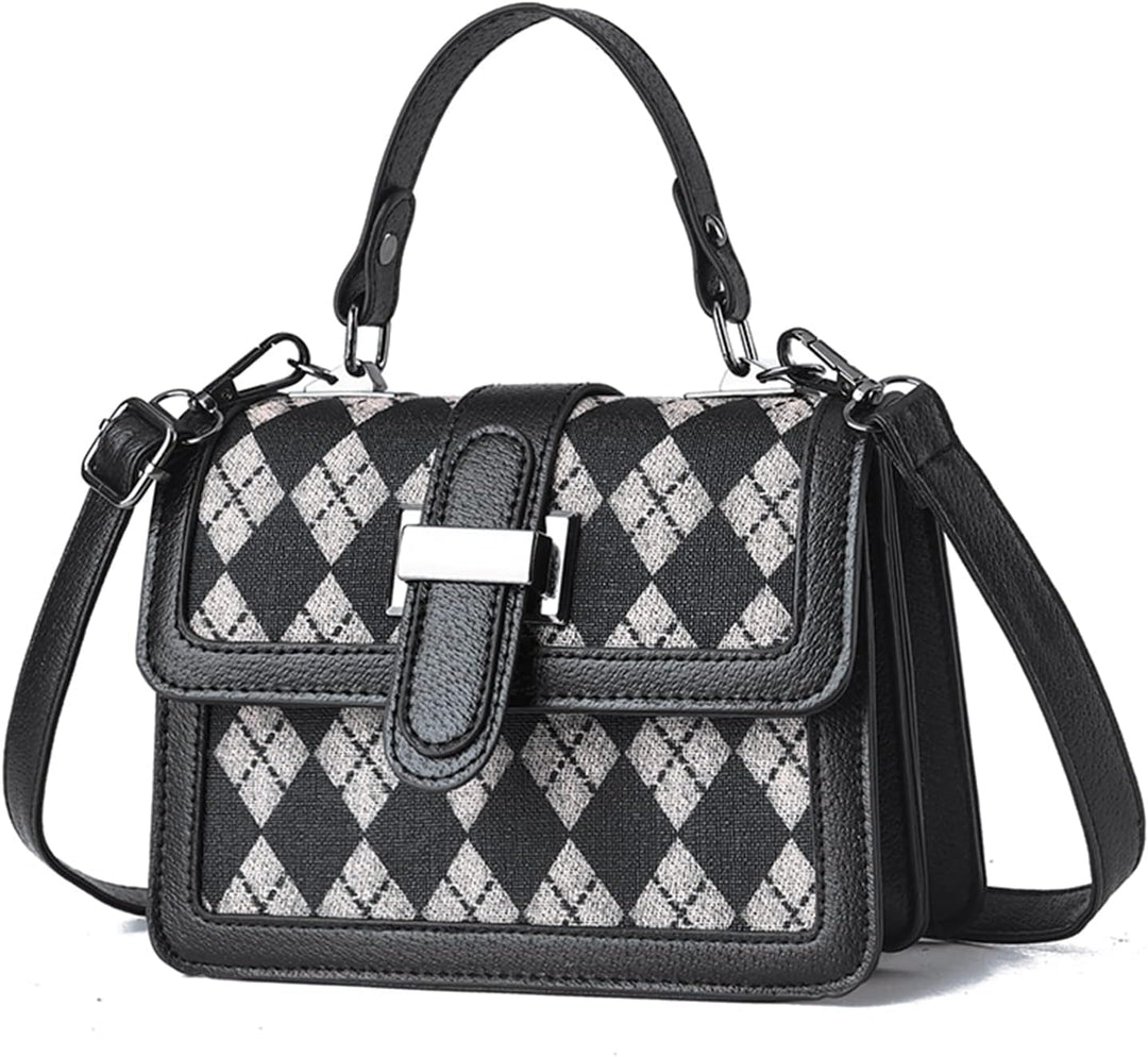 FANDARE Mode Damen Handtasche Schultertasche PU-Leder Tragetasche Schachbrett Umhängetasche Wasserdi