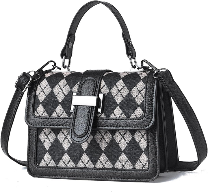 FANDARE Mode Damen Handtasche Schultertasche PU-Leder Tragetasche Schachbrett Umhängetasche Wasserdi