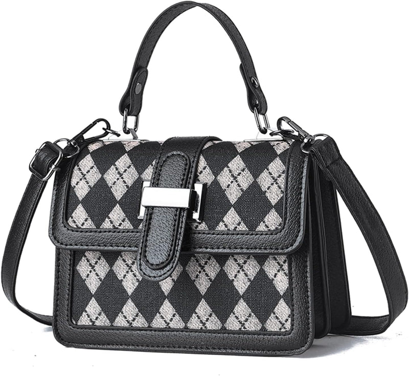 FANDARE Mode Damen Handtasche Schultertasche PU-Leder Tragetasche Schachbrett Umhängetasche Wasserdi