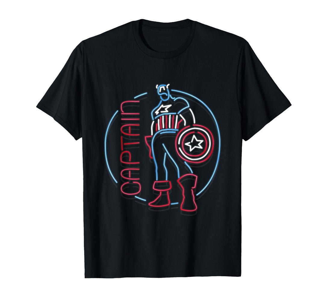 Women's Marvel Captain America Avengers Neon Sign Graphic T-Shirt Small Black