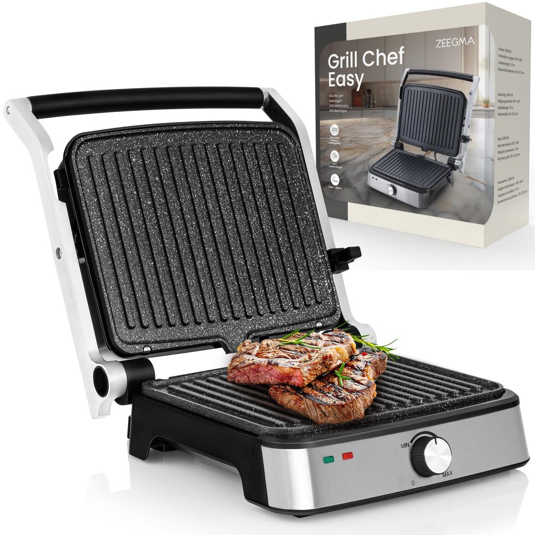 ZEEGMA GRILL CHEF EASY 2-in-1 Elektrogrill und Panini-Toaster, Leistung 2000 W, Antihaft-Keramikplat