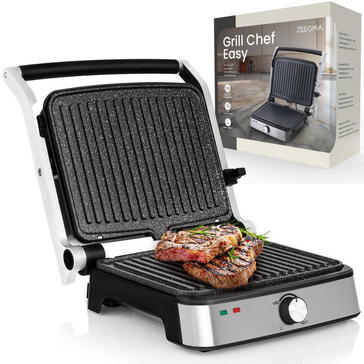 ZEEGMA GRILL CHEF EASY 2-in-1 Elektrogrill und Panini-Toaster, Leistung 2000 W, Antihaft-Keramikplat