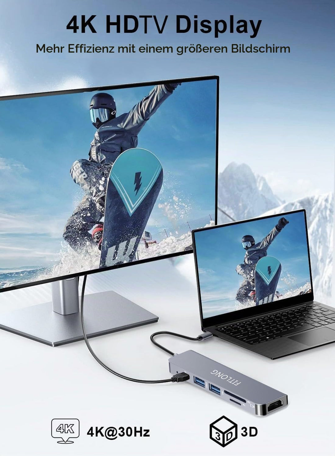 FITLONG USB C Hub, USB C Adapter kompatibel mit MacBook Pro / Air Adapter, 6 in 1 mit 4K HDMI Ausgan