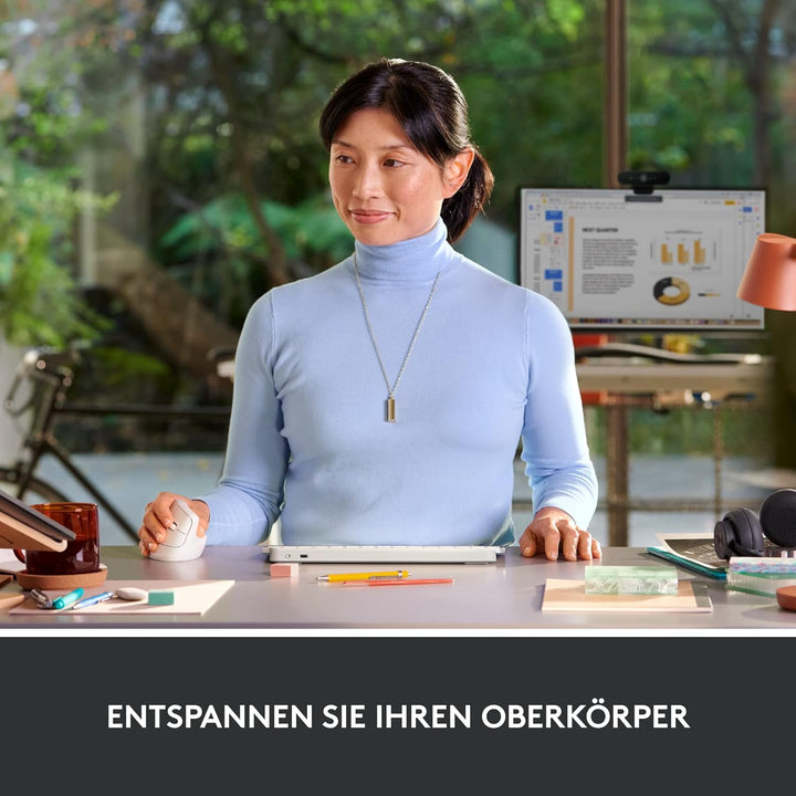 Logitech Lift Vertikale Ergonomische Maus, Kabellos, Bluetooth oder Logi Bolt USB-Empfänger, Leise K