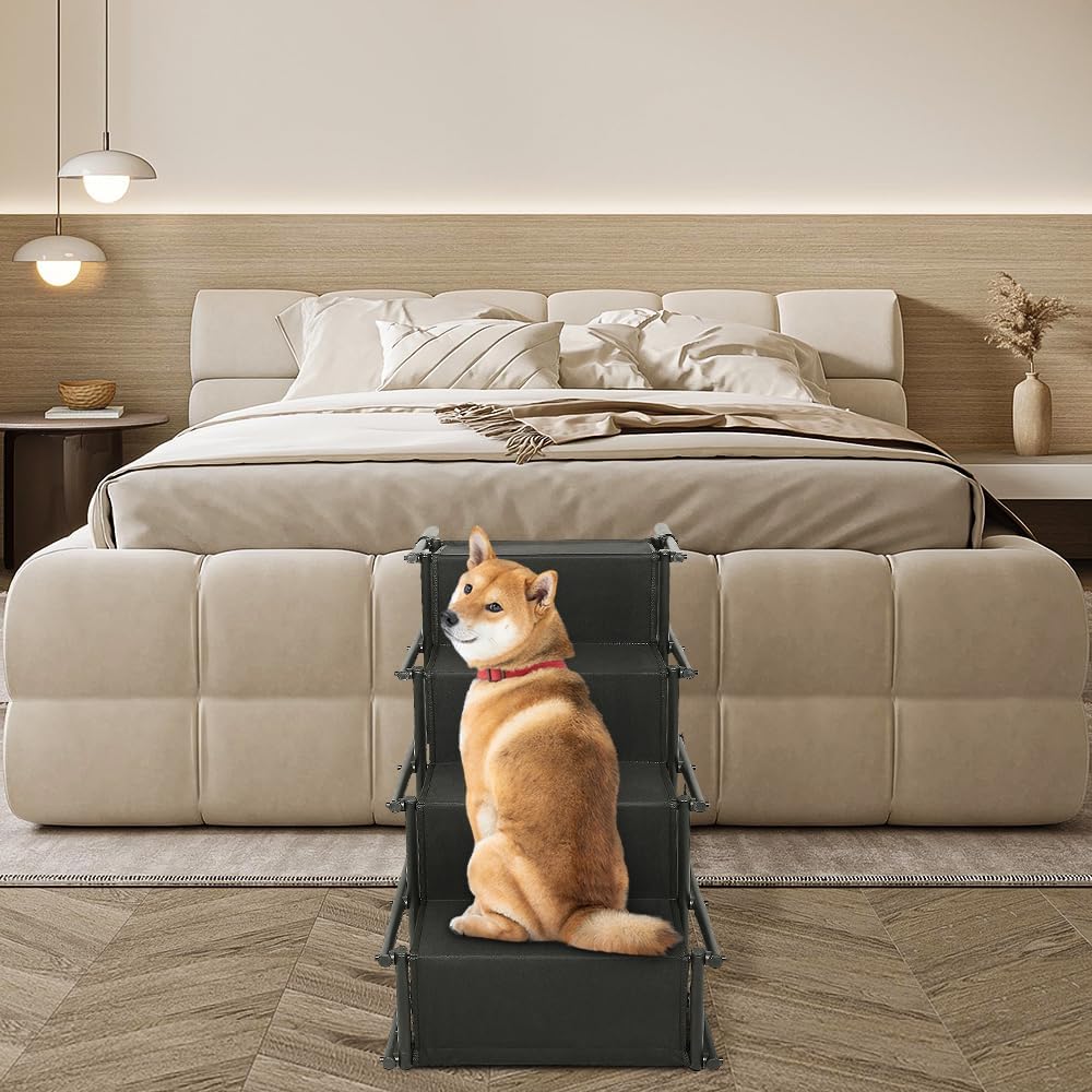 Supfine Hunderampen für Grosse Hunde, Bis 50 kg Belastbar Hundetreppe, Hunde Auto Rampen Faltbar, 4