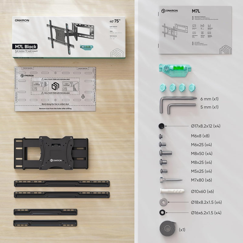 ONKRON TV Wandhalterung schwenkbar für 40-75 Zoll TV bis zu 68 kg - TV Wandhalterung ausziehbar & ne