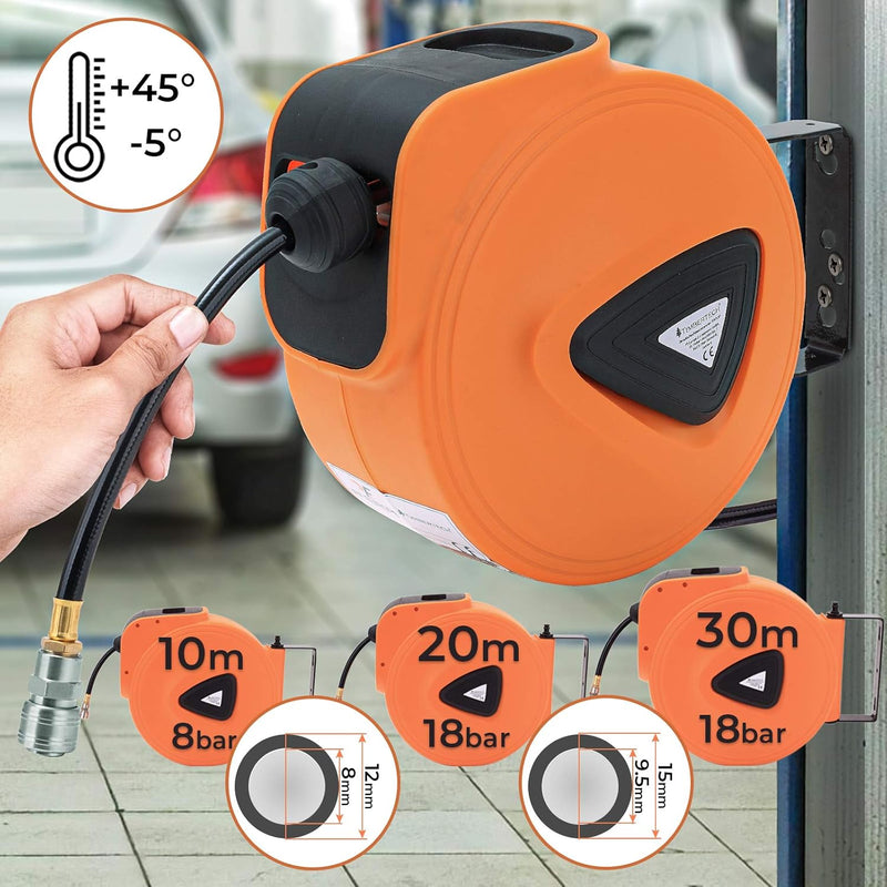 TIMBERTECH® Druckluftschlauchtrommel - automatik Aufroller, 10m/20m/30m lang, 8 bar/18 bar, 1/4" Ans