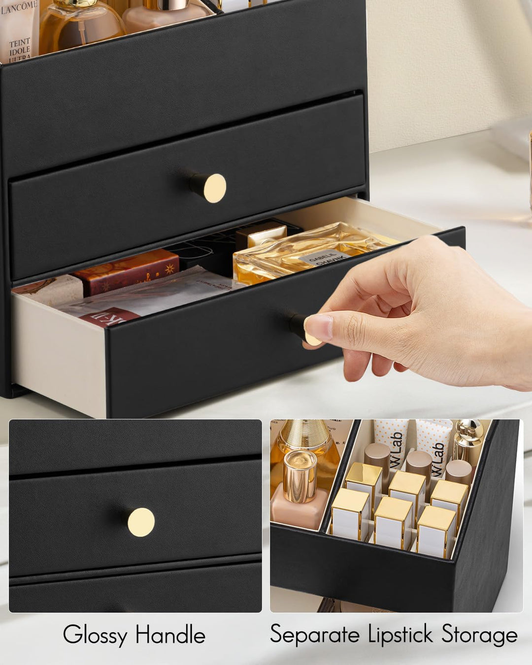 VLANDO Make up Organizer mit 3 Schubladen, Schminktisch Organizer, Kosmetik Organizer, Schmink Organ