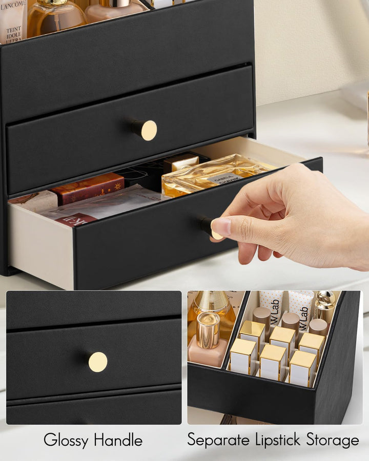 VLANDO Make up Organizer mit 3 Schubladen, Schminktisch Organizer, Kosmetik Organizer, Schmink Organ
