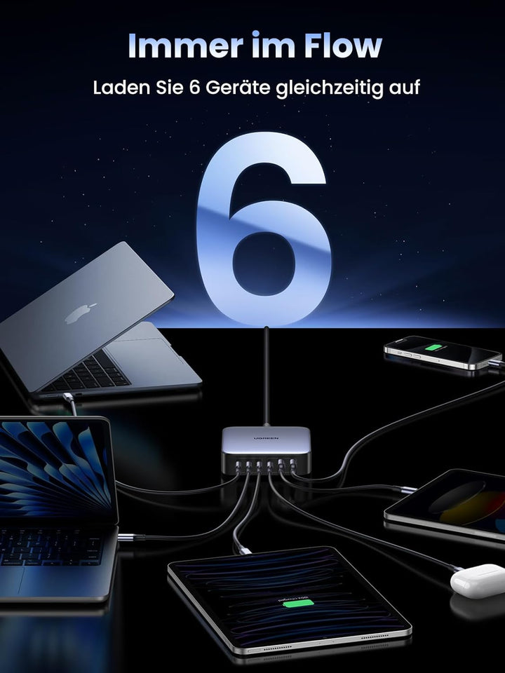 UGREEN Nexode USB C Ladegerät 200W USB C PD Netzteil 100W+100W 6-Ports GaN Charger Mehrfach kompatib