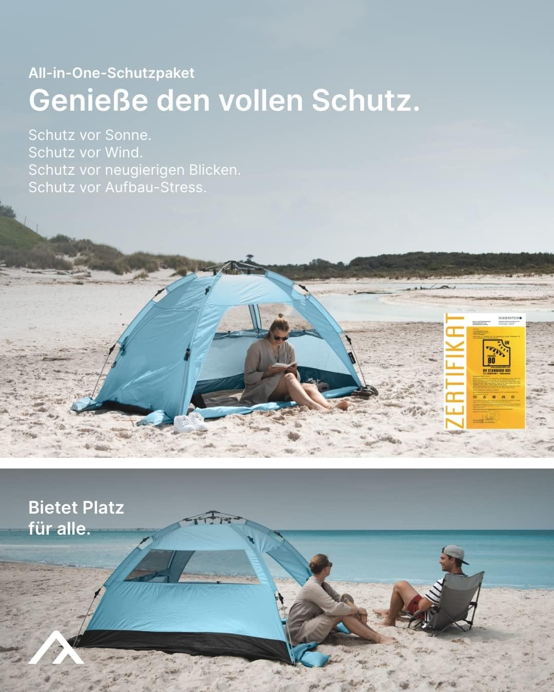 qeedo Quick Palm Strandmuschel mit UV-Schutz (UV80), kleines Packmass, schnell aufzubauender Sonnens