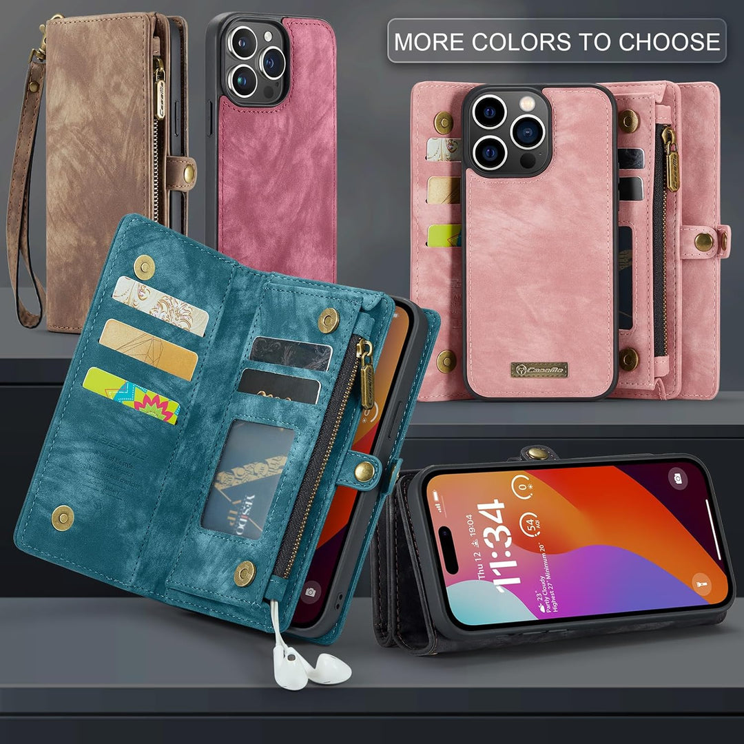 UFinetech für iPhone 15 Pro Max Hülle, Flip Leder TPU Stossfeste Kartenfach Tasche Handyhülle für iP