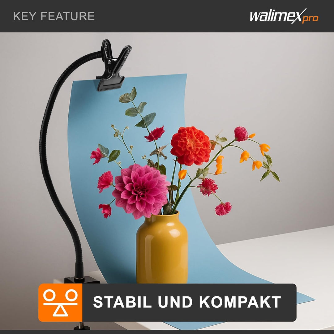 Walimex Schwanenhals mit Gewinde und Clip, Schwarz, mit Gewinde und Clip