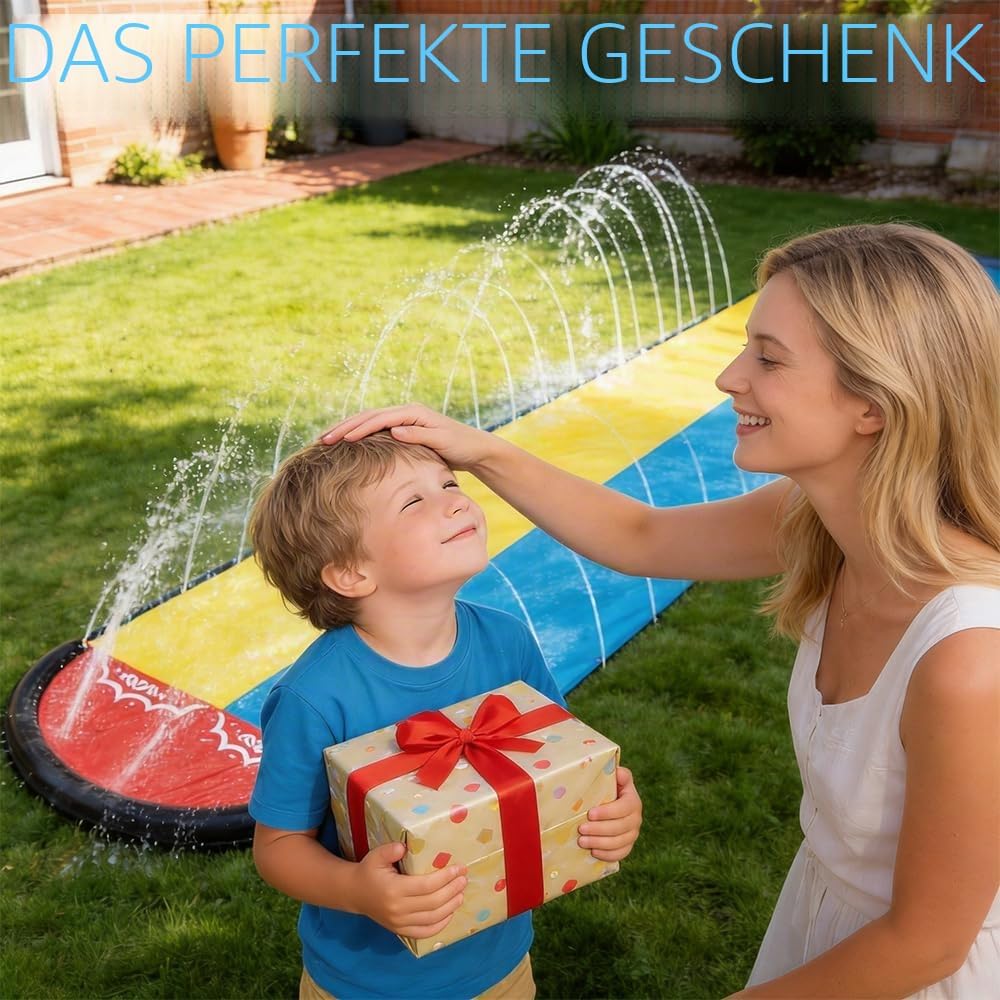 Wasserrutsche Garten für Kinder, 15.7ft/480cm Wasserrutschbahn mit 2 Bodyboards, Doppelte Rutschbahn
