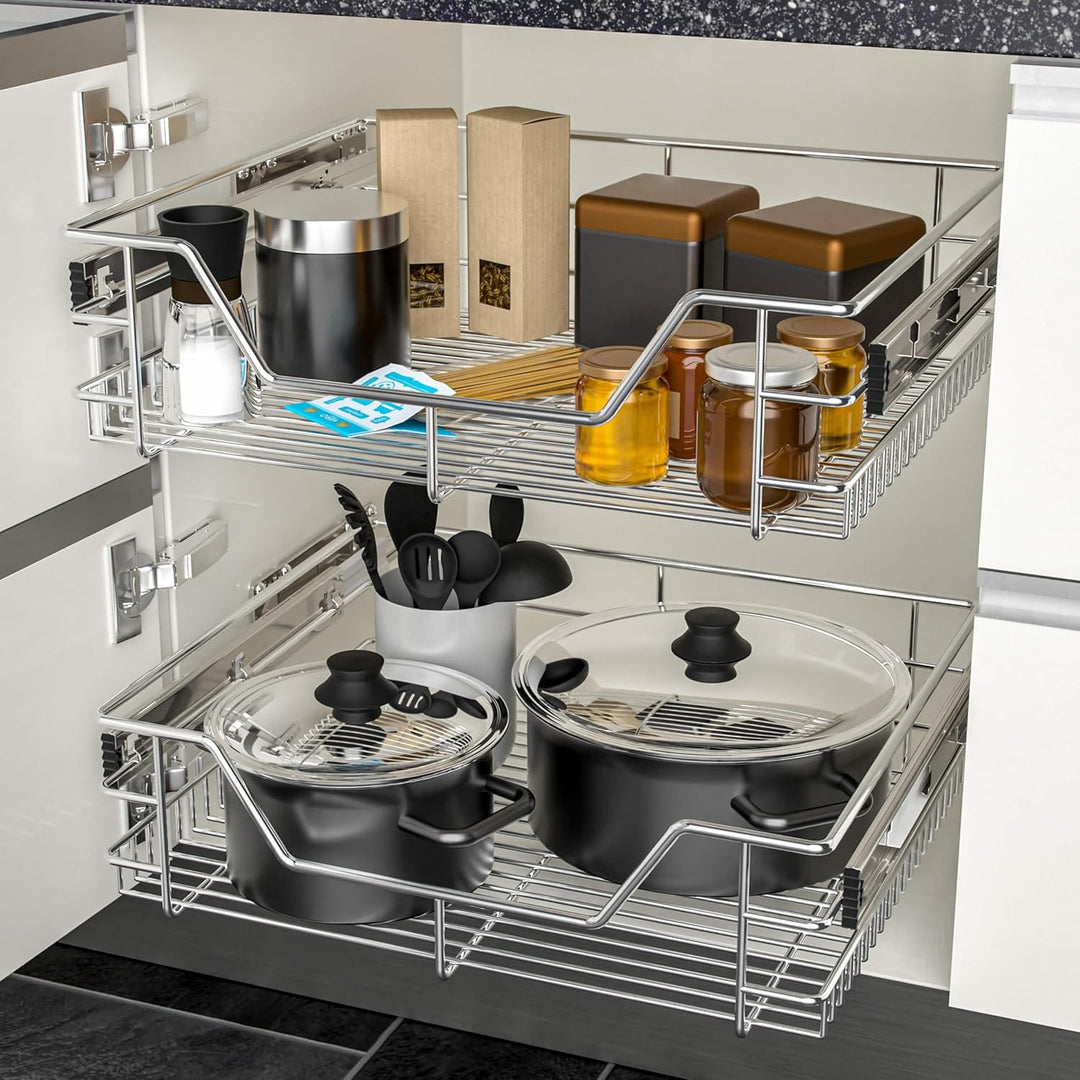 Casaria® 3x Teleskopschublade Nachrüsten Schublade Küche 50cm 20kg Belastbar Verchromt Korbauszug mi