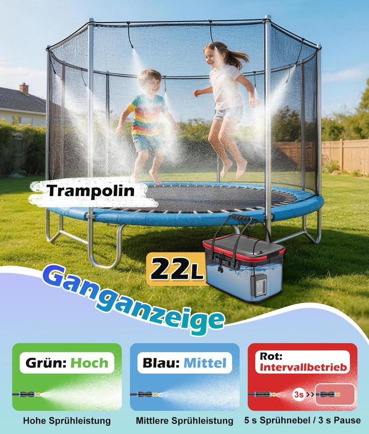 WADEO Sprühnebel Kühlung Nebelkühlsystem mit 6000-mAh-Pumpe, 22-Liter-Wassereimer, 8 m Schlauch, 8 M