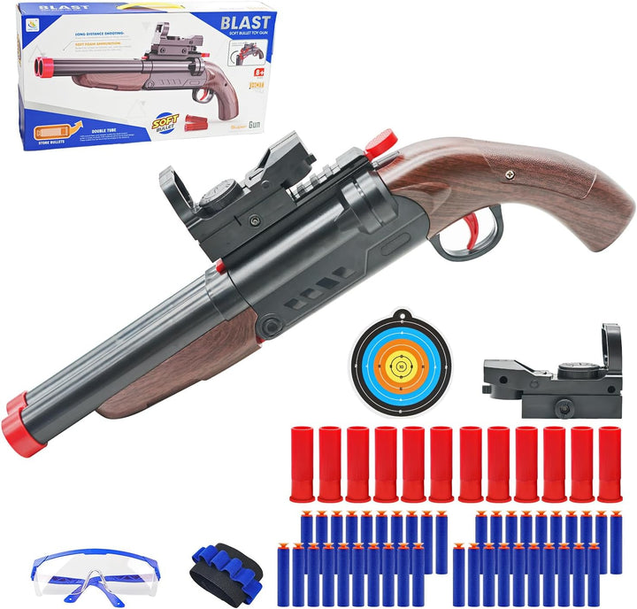 Double Barrel Soft Bullet Shot Spielzeug Schaum Blaster mit Shell Auswerfen, 2 in 1 Dart Blaster, Ge