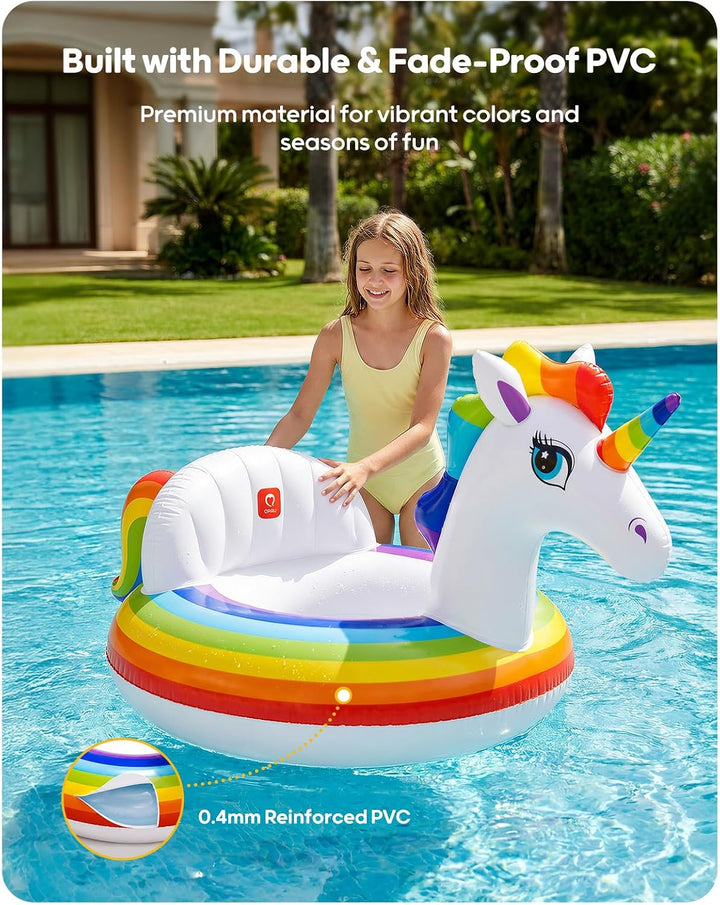 QPAU Inflatable Unicorn Pool Float for Adults & Kids Small
