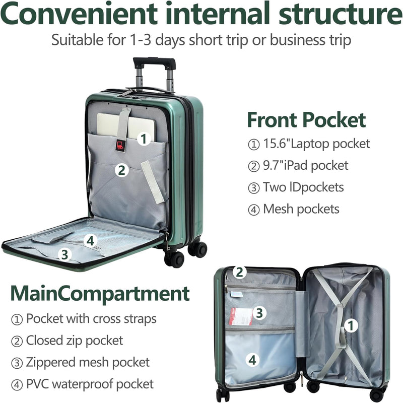 TydeCkare 20" Handgepäck mit Laptopfach, 55x40x20cm, Airline Kompatibel, 34L Hartschalenkoffer Klein