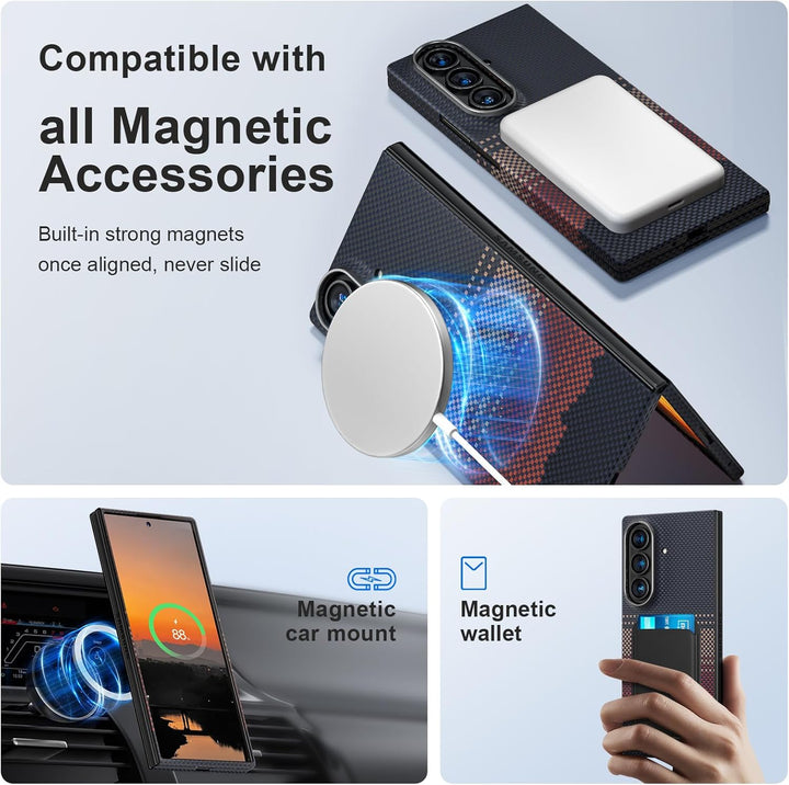 memumi Magnetische Carbon Hülle für Galaxy Z Fold 7, [mit Schutzfolie] kompatibel mit Mag-Safe, echt