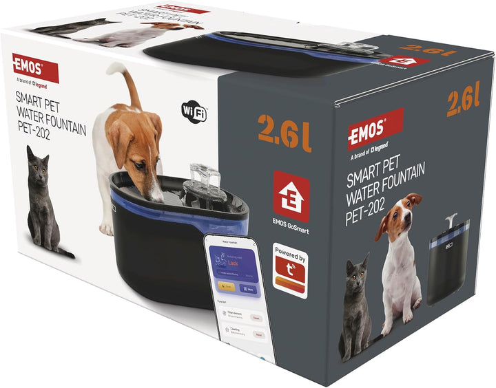 EMOS - GoSmart Katzenbrunnen 2,6 l mit Filtrationssytem - WLAN Pet Care Trinkbrunnen für Hund und Ka