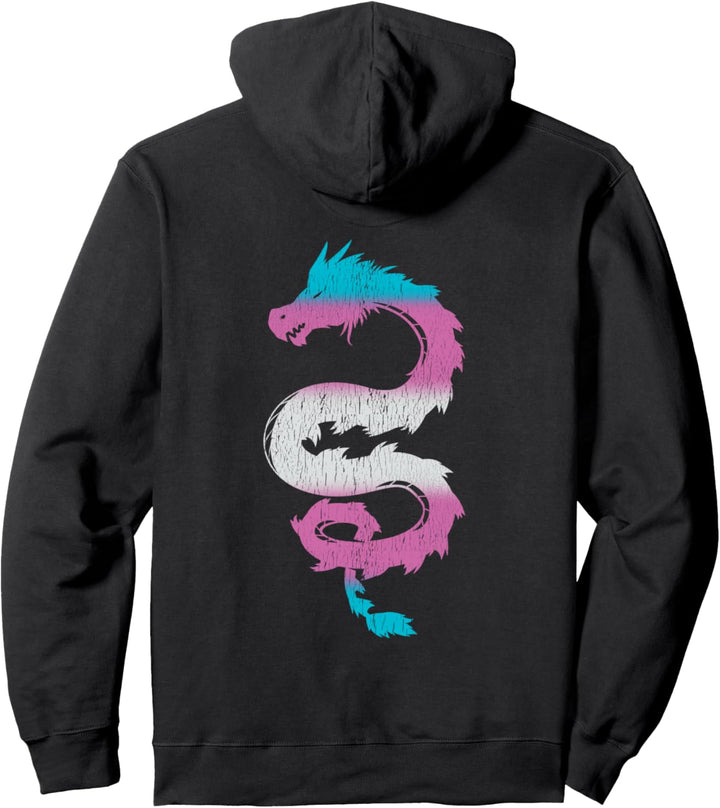 Transgender japanischer Drache Trans Pride auf dem Rücken Pullover Hoodie